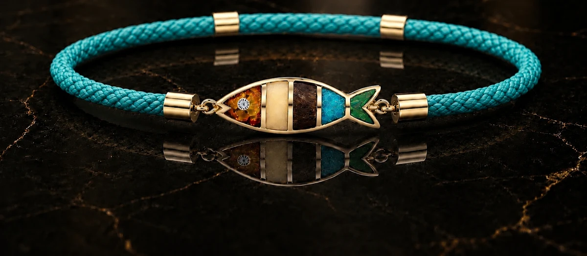 deZEE bracelet — teal cord, yellow gold