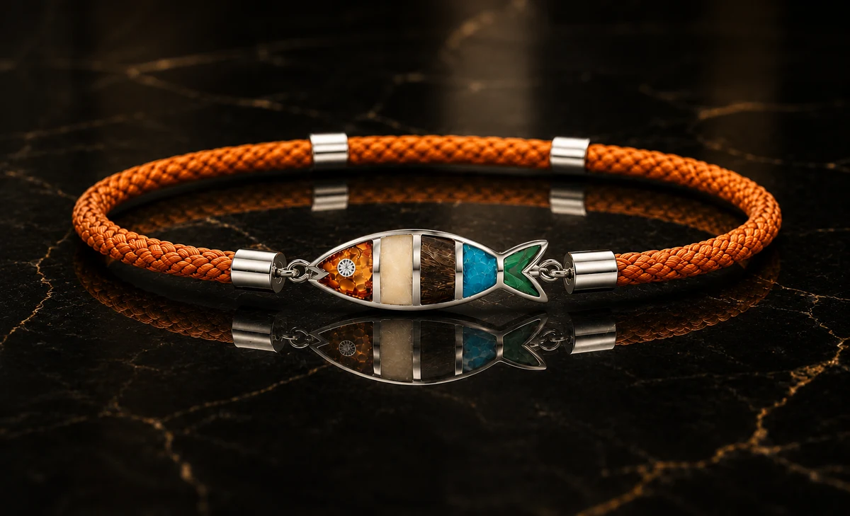 deZEE bracelet — orange cord, silver