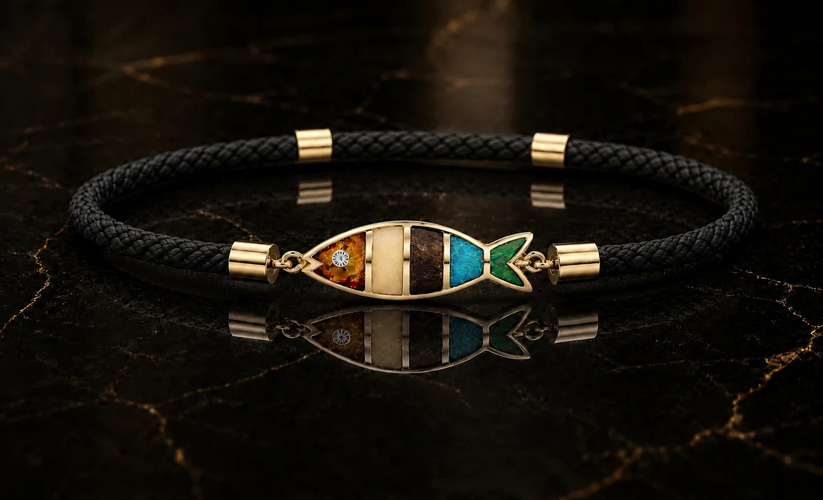 deZEE bracelet — black cord, yellow gold