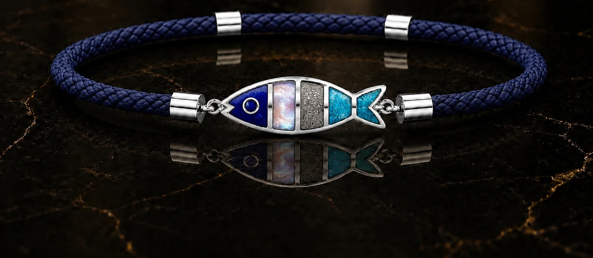 deZEE bracelet — blue cord, white gold