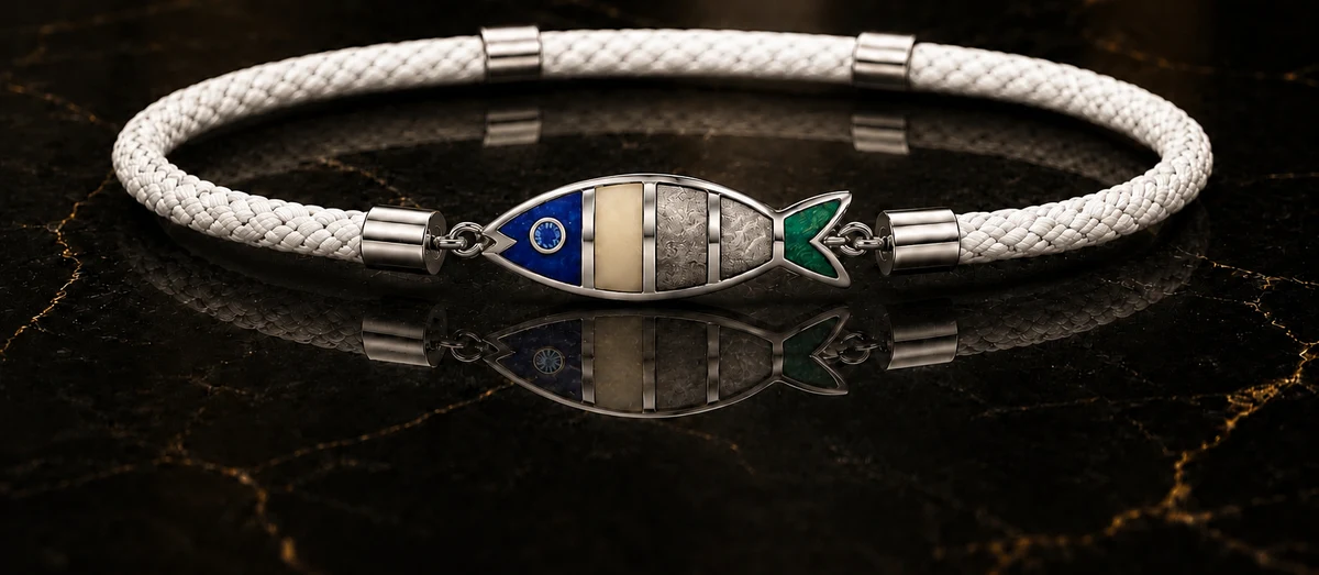 deZEE bracelet — white cord, white gold